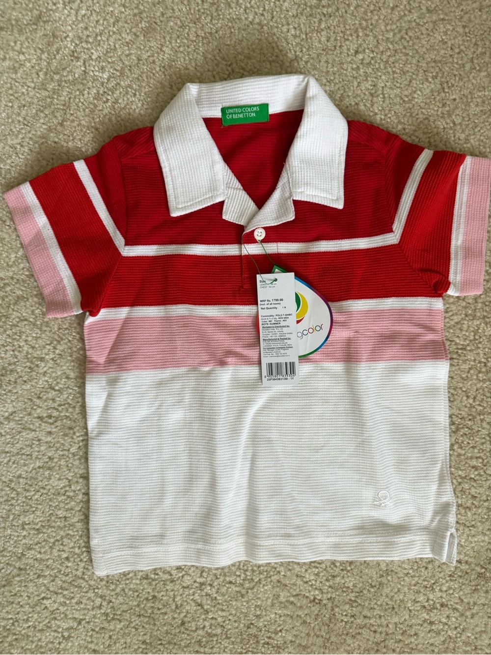 NWT United Colors of Benetton Baby Boy Striped Polo Shirt 1Y